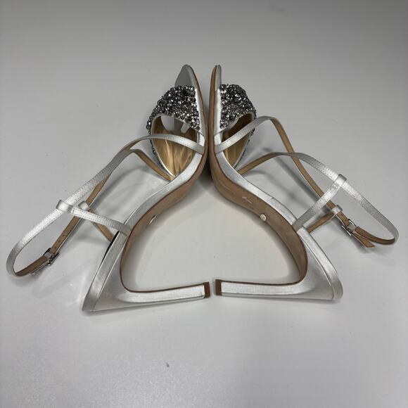 Badgley Mischka Rider White Satin Stiletto Heeled Sandal Beaded, Rhinestone 11 - Picture 6 of 10